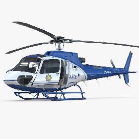 3D Police Helicopter Eurocopter AS-350 Rigged model